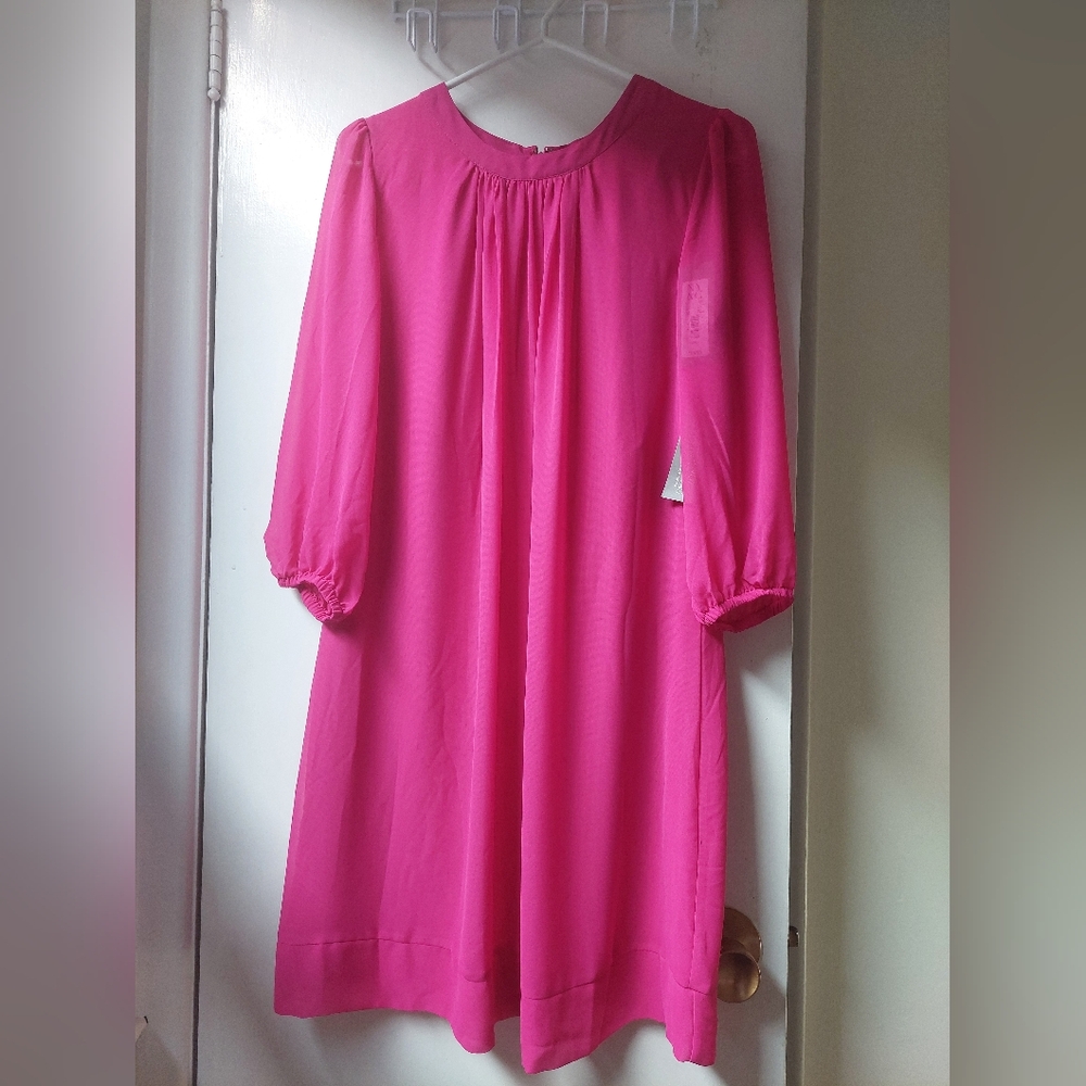 Eva Mendes For NY & Company Vibrant Pink Dress with Three Quarter Sleeves. New.